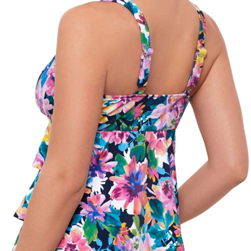 Swim Solutions Garden Swan Triple-Tiered Tankini NWT Sz 12 - Picture 3 of 11